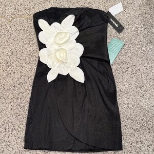 My Michelle Black Strapless Dress with White Floral Accent